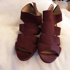 Cato burgundy Strappy Wedge Sandals